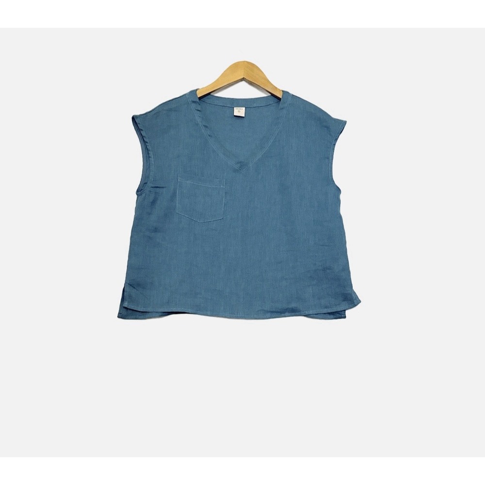Lintico 100% Linen Sleeveless Top Women S Green Minimalism Lagenlook Luxe Preppy